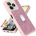 Compatible with BLU G65L Case [with Tempered Glass Screen Protector][Mirror Ring][Glitter Powder] for Pinwheel Genesis 4 Leather Phone Case Cover (CSK-Pink)
