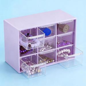 Desk Organizer Box with Nine Compartments Plastic Desktop Drawer Storage Box for Hardware, Beads, Cosmetics, Office, and Craft Storage, Purple