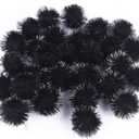 YYCRAFT 100pcs Glitter Tinsel Pom Poms Sparkle Balls for DIY Craft/Christmas Party Decoration/Cat Toys(25mm,Black)