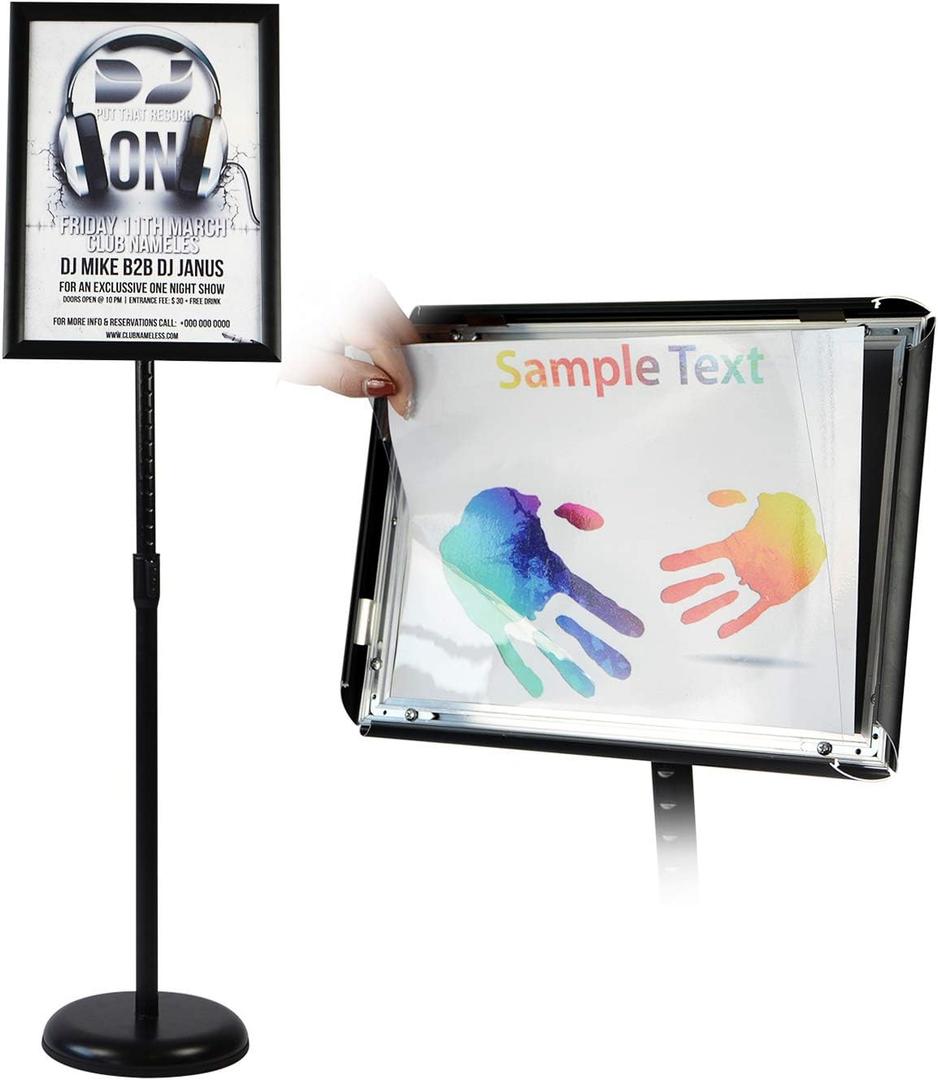 T-SIGN Adjustable Heavy Duty Pedestal Sign Holder Floor Stand, Sign Stand Poster Stand, 8.5 x 11 inch, Vertical & Horizontal View, Outdoor Indoor Standing Display Sign Holders Aluminum Black