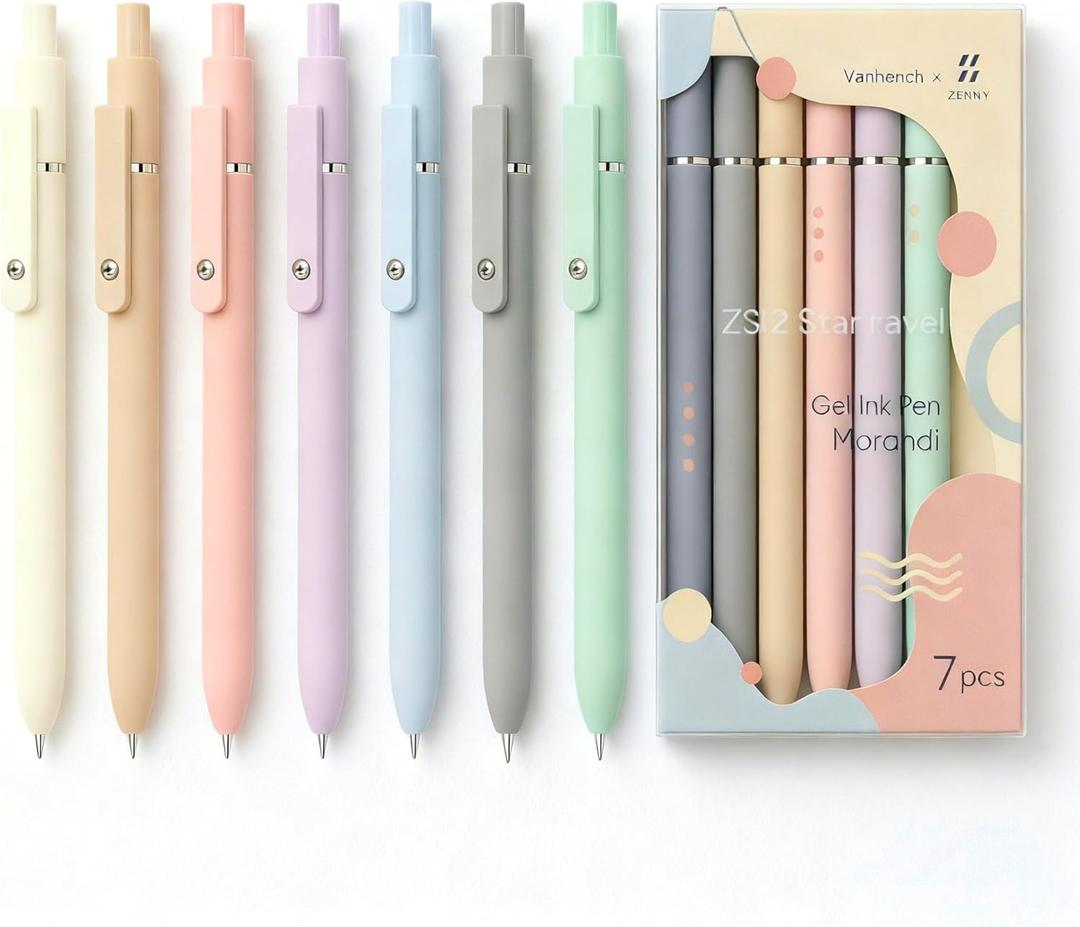 Vanhench 7Pcs 0.5 mm Black Ink Gel Pens Fine Point Smooth Writing Quick Dry Pen for Nurses Teacher Journaling Note Office Desk School Gift, Nice Cute Multifunction Writing Pens with Fidget Stress Ball