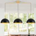 Farmhouse Pendant Lights, 3-Light Black and Gold Dome Pendant Light Fixtures,Industrial Kitchen Island Lighting for Dining Room Bar, E26 Base