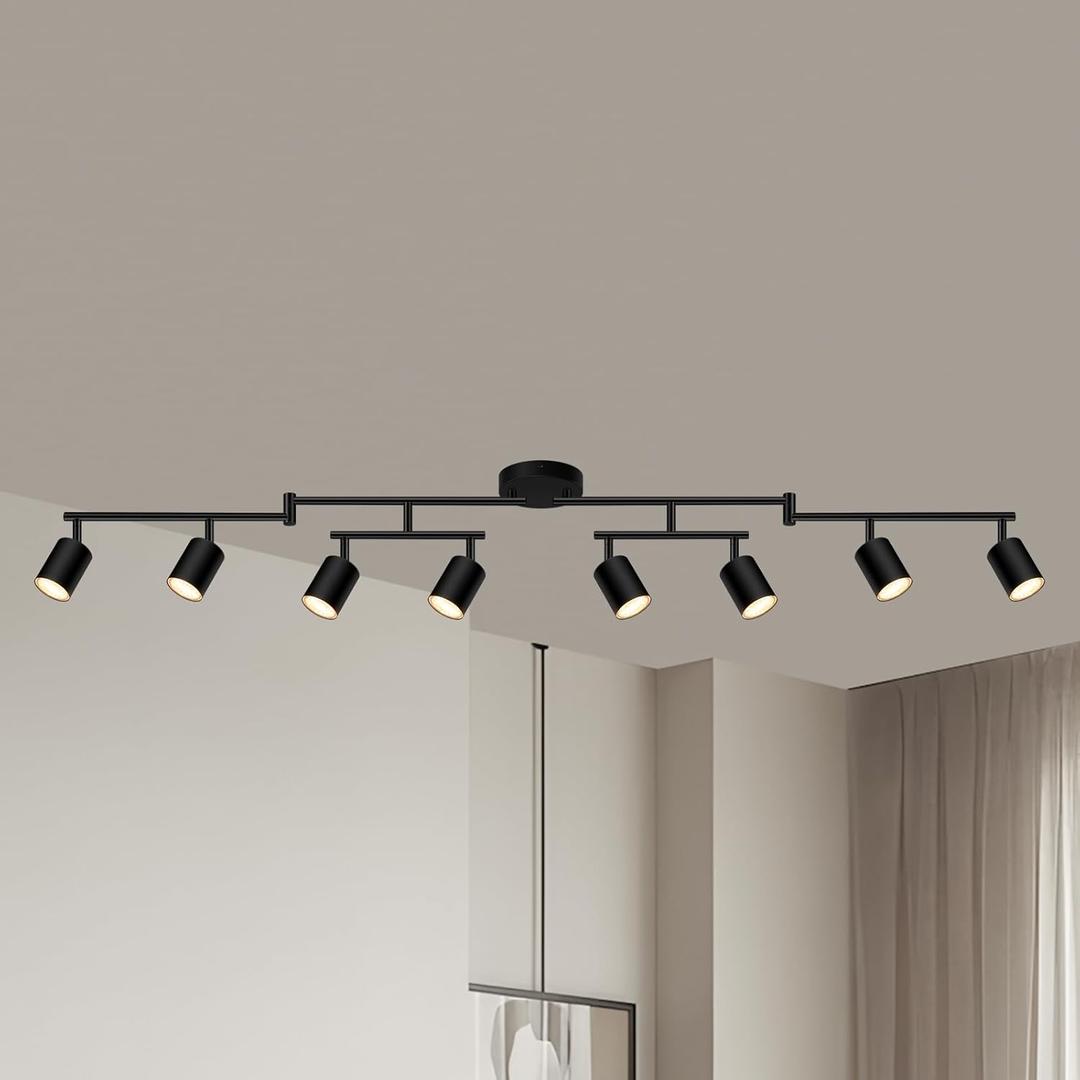 8 Light Track Lighting Fixtures Ceiling, Matte Black Kichen Track Lighting Fixtures, Rotatable Light Heads, Adjustable Modern LED Track Lights for Kitchen/Hallway, No GU10 Bulb
