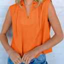 Tankaneo Womens Summer V Neck Tank Tops Collared Sleeveless Shirts Trendy Casual Loose Fit Blouse Orange (Orange)