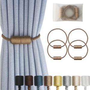 Magnetic Curtain Tiebacks 4 Pack Khaki Curtain Rope Tieback Curtain Holders for Drapes Modern Tie Backs Decorative Curtain Holdbacks