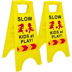 Slow Kids at Play Sign, Children at Play Safety Signs with Double-Sided Text and Graphics with Reflective Tape for Street Neighborhoods Schools Park Sidewalk Driveway Yellow 2Pack, Medium