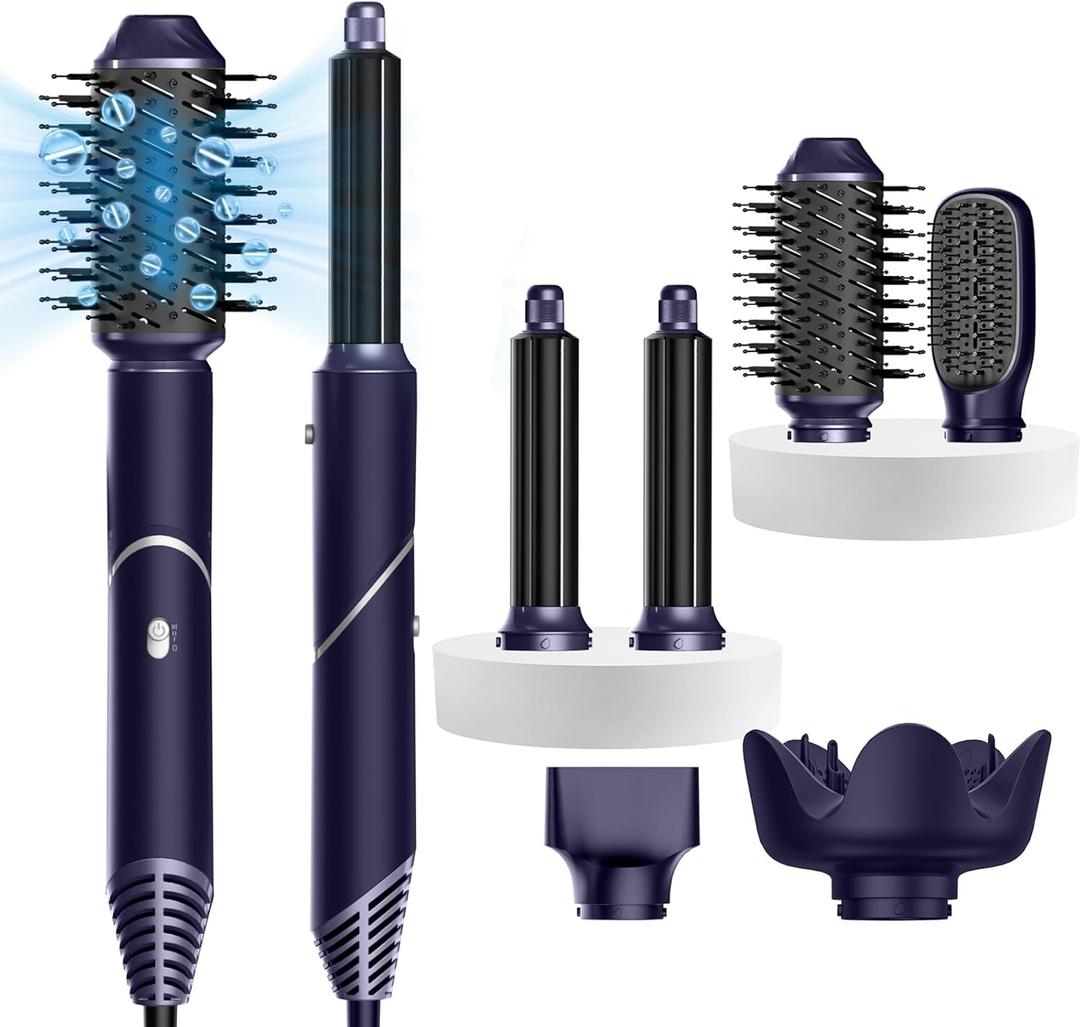 6 in 1 Blow Dryer Brush, Hair Dryer with Diffuser for Curly Hair, Negative Ionic Hair Dryer Brush Set, Air Curling Iron Air Styler, Brush Blow Dryer Straight, Volumize, Drying Hair Styling Tool