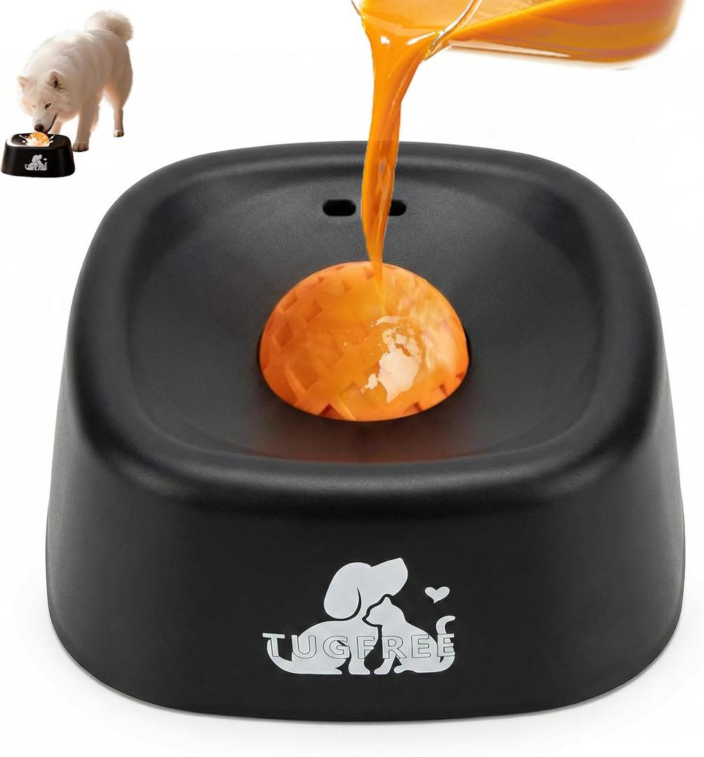 TUGFREE Slow Feeder Dog Bowls, Lick Sphere Puzzle Feeder for Liquid Treats, Non-Spill Puppy Lick Bowl for Bone Broth & Yogurt, Interactive Slow Eating Toy for Anxiety Relief, Boredom and Post-Op Care (black)