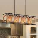 Rustic Rattan Farmhouse Chandelier,Black Dining Room Pendant Light, Adjustable Height Rectangular Ceiling Light Fixture, Handwoven Natural Island Light for Kitchen, Dining Table, Living Room