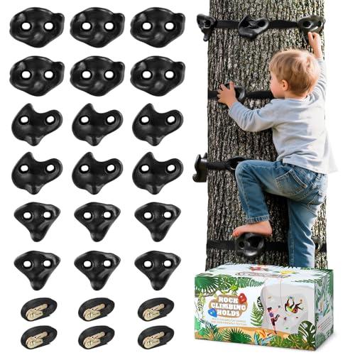 TOPNEW 18PCS Ninja Tree Climbing Holds and 6 Sturdy Ratchet Straps for Kids Tree Climbing, Large Climbing Rocks for Outdoor Ninja Warrior Obstacle Course Training