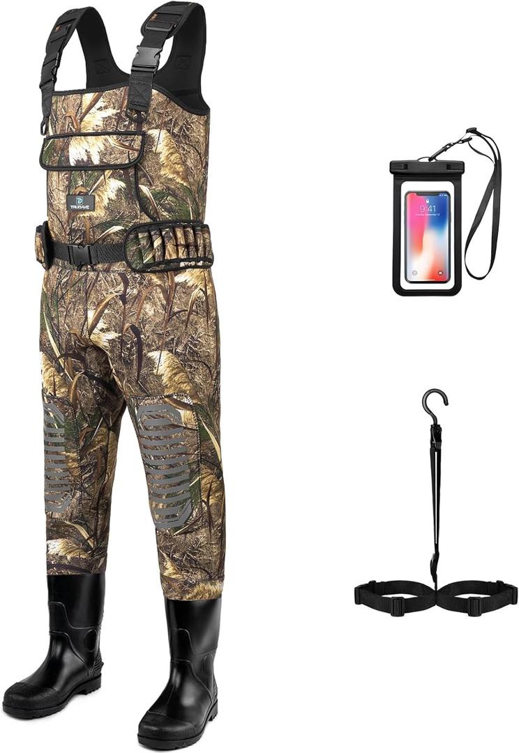 Trudave Chest Waders for Men & Women Waterproof,Fishing Neoprene Waders,Hunting Waders with Boots (M7/W9, Reed-grass)