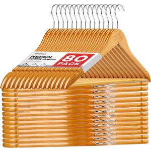 Wooden Hangers 80 Pack,Wood Hangers for Coats, Suits, Jackets, Closet & Pants Durable Premium Wood Hangers with 360-Degree Rotatable Hook and Notches, Natural