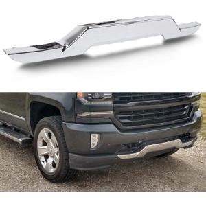 ECOTRIC Front Bumper Skid Plate Compatible with 2016-2019 Chevy Chevrolet Silverado 1500 Replacement For 23243083 GM1044128 Lower Valance Panel Cover Face Impact Bar Chrome