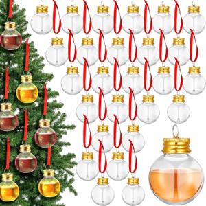 Patelai 48 Pcs Christmas Clear Plastic Fillable Ornaments for Tree Xmas Drink Balls Plastic DIY Hanging Pendant Ball for Crafts Home Wedding Party Decor (Round, 50 ml)