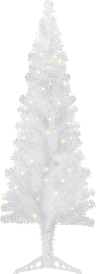Sunnyglade 4FT Lighted Artificial Christmas Tree, Small Tinsel Pine Tree with 100 LED Light, Pen-Shape Xmas Tree with PVC Full Branch Tips & Stand for Indoor Christmas Home Party Decor (White)
