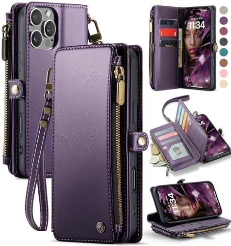 Defencase Compatible with iPhone 16 Pro Max Case Wallet with RFID Blocking Card Holder for Woman, PU Leather Magnetic Snap Flip Zipper Strap Wallet Phone Case Fit for iPhone 16 Pro Max 6.9", Purple