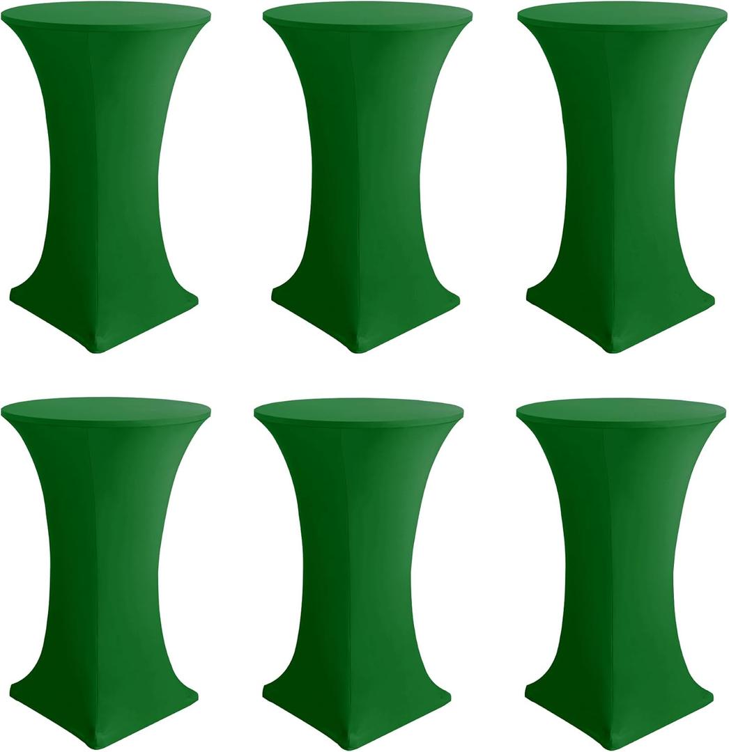 Cocktail Table Covers-Spandex Round High Top Table Cloth 6 Pack 32x43 Inch-Green Stretch Fitted Christmas Tablecloth for Pub Bistro Highboy Party Event Banquet Height Folding Satnding Tables