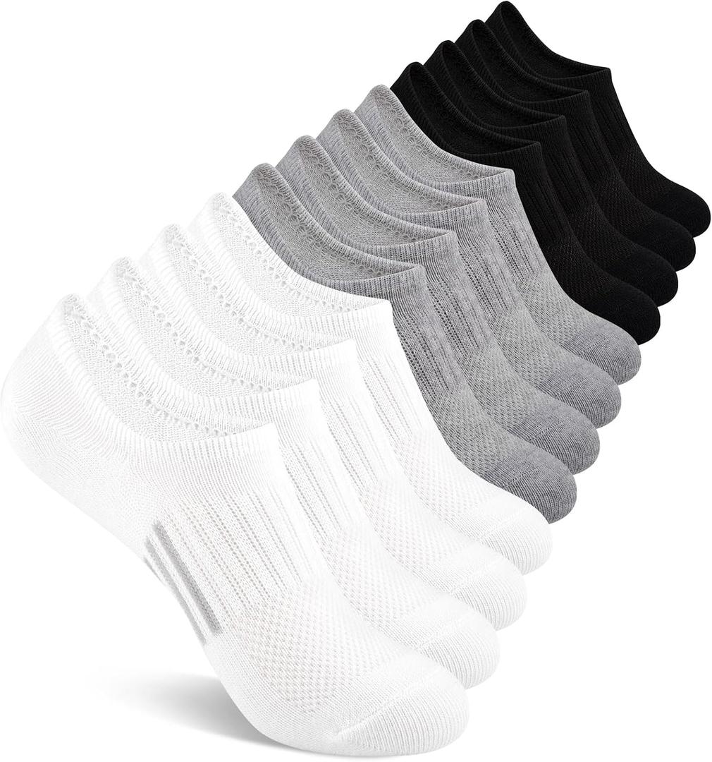 Comfoex 12 Pairs Girls No Show Socks Cotton Non Slip Mesh Low Cut Ankle Invisible Kids Socks With Grips, Size: 7-10 Years