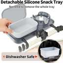 Universal Stroller Snack Tray, 3-in-1 Cup Holder Tray with Clamp & Silicone Arms Grip & Detachable Silicone Tray, Stroller Tray Attachment for Toddler & Kids, Snacking On The Go