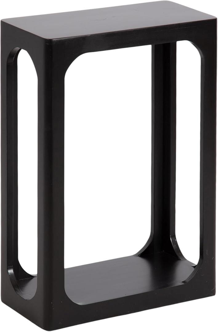 Kate and Laurel Dahl Modern Slatted Wooden Slim Side Table; 16 x 8 x 24; Black; Transitional Wood Narrow End Table for Use as Living Room Plant Stand or Small Bedroom Nightstand