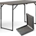 Folding Table, 4FT Foldable Picnic Table with Carrying Handle, Heavy Duty Fold-in-Half Portable Table for Weddings, Camping, RV Travel, Parties, BBQs, and Indoor Use, Easy to Fold and Store, Khaki