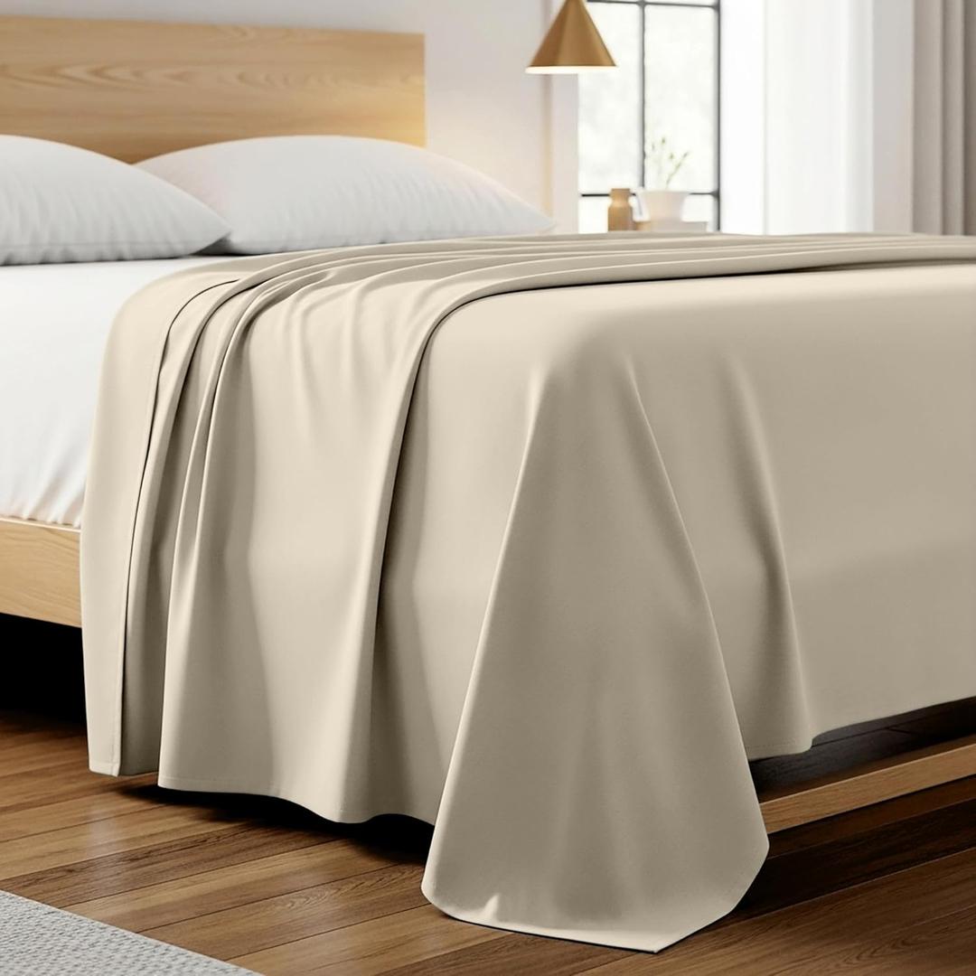 Mellanni Queen Size Flat Sheet - Iconic Collection Bedding - Hotel Luxury, Extra Soft, Cooling - Wrinkle, Fade, Stain Resistant - 1 Flat Sheet Only (Queen, Beige)