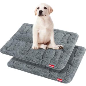 Dog Bed Crate Mat(30" X 19") 2 Pack, Soft Plush Dog Bed Pad Machine Washable Crate Pad, Grey