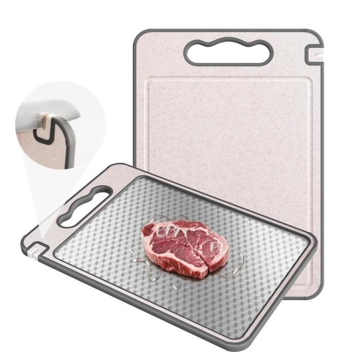 2 in 1 Stainless Steel Cutting Board with Handle Non-toxic Chopping Large Big Small Metal Carving Kitchen Meat Butcher Block Not Titanium Wood Bamboo Glass Marble Stone Rubber Plastic Sink (Grey/Beige)
