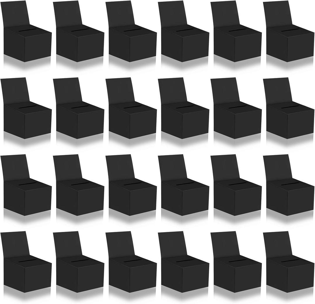 24 Pcs Black Raffle Boxes, 6.5 x 4.5 x 4.5 Inch Ballot Boxes with Slot for Ticket, Professional Style Storage Boxes for Collecting Business Cards, Voting Contest, Charity Box