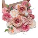 Serwalin Pink Artificial Flowers Peonies, Fake Silk Flowers Wedding Bouquet Bridal Centerpieces Flowers for Decoration, Cake Flower Home Decor