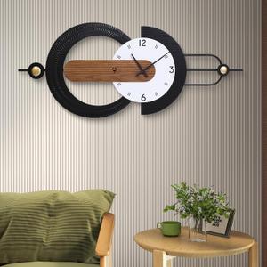 Modern Minimalist Wall Clocks,Black Metal & Wood Geometric Design Large Wall Clocks,Silent Non-Ticking Battery Operated,for Living Room Home Office Wall Art (Twilight Geometry)