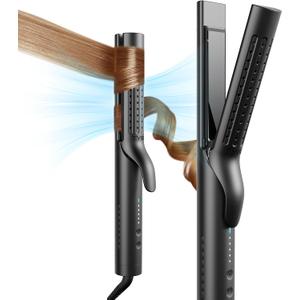 TYMO Airflow 2.0 Curling Iron Flat Iron - Hair Straightener and Curler 2 in 1, 1.25 Inch Curling Wand for Long Short Hair, Dual Voltage for Travel, 54 Million Ionic, Anti-Tangle, 5 Temps, Black