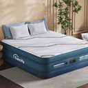 20” Tall Luxury Air Mattress with Quilted Foam Topper, Extra Firm Support with U-shaped PVC strap Inflatable Bed, Quiet & Comfortable Blow Up Bed for Home Guests, Camping, Travel, Fast Inflate AirBed