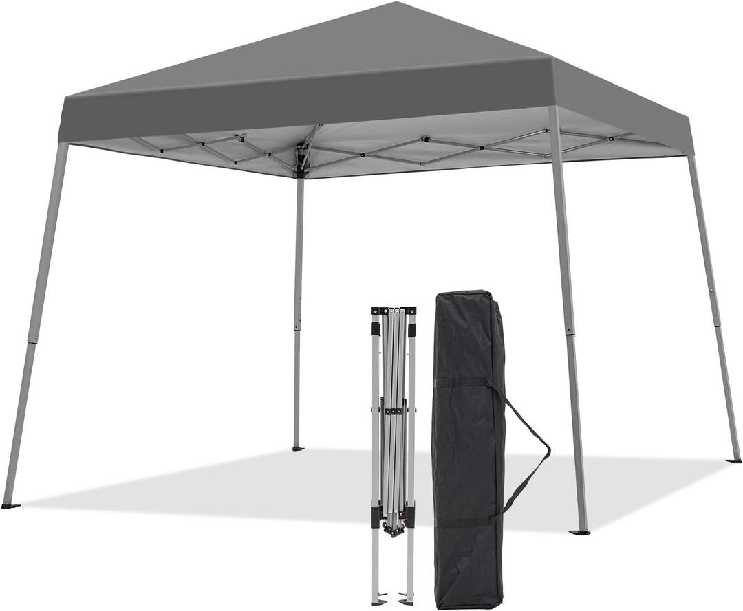 Canopy Tent, 10X10 FT Pop Up Canopy Outdoor Instant Tent Slant Legs with Carrying Bag, Portable Gazebo Shelter for Patio Deck Garden and Beach - 8X8 FT Canopy Cover (Dark Grey)