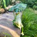 OwMell Frog Statue for Garden, Green Frog Figurine for Outdoor Decor Yard and Garden Decoration Resin Sculpture - Umbrella