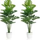 SAJANDAS Set of 2 Artificial Monstera Deliciosa Plants in Pots, Fake Tropical Trees with Greenery Leaves Stems, 32 Inch Faux Swiss Cheese Floor Plants for Home Porch, Garden, Office, Store Decor
