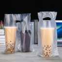 Tinlade 200 Pcs Clear Handle Drinking Poly Bags Bulk 2 Cup and 1 Cup Plastic Portable Cup Carrier Holder Bag Packaging Delivery Hanging Hole, 6.3 x 10.2, 12.2 x 10.2 Inch