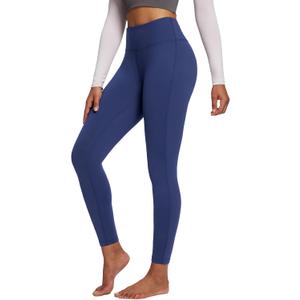 baleaf Women's Petite Fleece Lined Leggings with Pockets, 25" Thermal Winter Warm High Waisted Thick 7/8 Yoga Pants (X-Large)