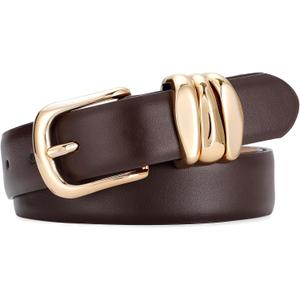 SANSTHS Belts for Women for Jeans Pants Dresses, Plus Size Belts for Women with Fashion Gold Buckle (S: Fit For Waist Size 27"-31", Coffee)