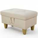 GRETERST Ottoman Rectangular Storage Ottoman Bench Faux Leather Footrest Footstool with Hinged Lid for Living Room, Bedroom, Entryway, Off-White, 28.5"x19"x17.5"