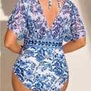 Floerns Women's Plus Size One Piece Swimsuit Floral Print Halter Tie Back Short Sleeve Beachwear (XL)
