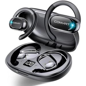 Conyat Open Ear Headphones, Wireless Bluetooth 5.4 Earbuds with Big Earhooks, Ultra-Comfort Open Ear Earbuds, 58 Hours HD Stereo Sound Over Ear Earphones, IP7 Waterproof Headset for Workouts, Black