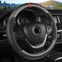 KAFEEK Classic Carbon Fiber Steering Wheel Cover, Universal 15 inch, Breathable Microfiber Leather, Gray (Standard size[14.5"-15"])