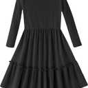 GSVIBK Toddler Girls Cotton Dress Long Sleeve Baby Girl Ruffle Ribbed Knit Sweater Dresses Fall Swing Skirt (Black)