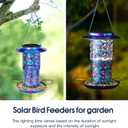 Ottsuls Solar Bird Feeder for Outdoors Hanging, Metal Wild Cardinals Garden Lantern Weatherproof, Decro Solar Birdfeeders as Gift Idea for Women Mom Grandma Bird Lovers (Update Version Blue)