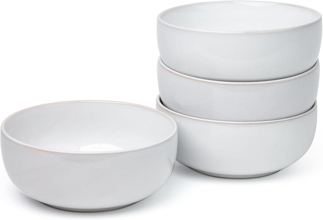 Junko Cereal Bowls Set of 4-36 Ounce Ceramic Bowls, Japanese Noodle Bowl Set, Ceramic Bowls for Kitchen, Breakfast, Oatmeal, Microwave and Dishwasher Safe (Snow)