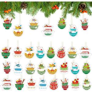 Namalu 24 Pcs Vintage Christmas Hanging Ornament Bowl Shaped Vintage Christmas Ornament Acrylic Hanging Tree Decorations for Party Supplies, 12 Styles