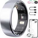 AI Smart Ring for Women Men, Health Fitness Tracker Ring with AI Health Analysis, Heart Rate Blood Oxygen Sleep Monitor, IP68 Waterproof Activity Tracker, No APP Fee (Silver, 9#)