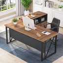 Tribesigns 63 inches Executive Desk and 47" lateral File Cabinet, L-Shaped Computer Desk Home Office Business Furniture with Drawers and Storage Shelves, Office Table,Brown and Black