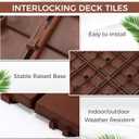 BreezeHug 44 Pack Interlocking Deck Tiles 12"x12"x0.8" Plastic Waterproof Floor Tiles, Outdoor Interlocking Flooring Panels for Patio Garden Poolside Balcony Porch(Brown)